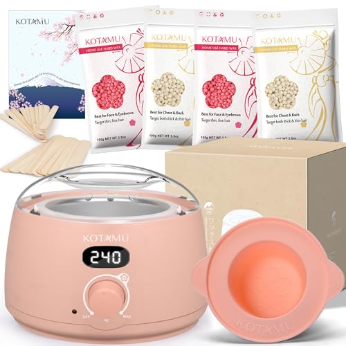 KOTAMU Wax Kit Pink Digital Hair Removal Waxing Kit for Women & Men Hot Wax Warmer Pot for Face, Eyebrow, Body, Brazilian, Bikini, Sensitive Skin Wax Machine with 25 Accessories for Home Salon