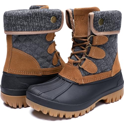 STQ Womens Warm Duck Boots for Women Waterproof Snow Boots Brown/Grey US Size 9