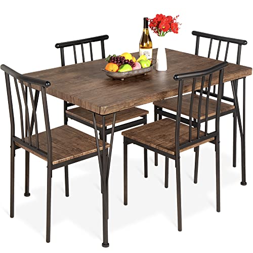 Best Choice Products 5-Piece Metal and Wood Indoor Modern Rectangular Dining Table Furniture Set for Kitchen, Dining Room, Dinette, Breakfast Nook w/ 4 Chairs - Drift Brown