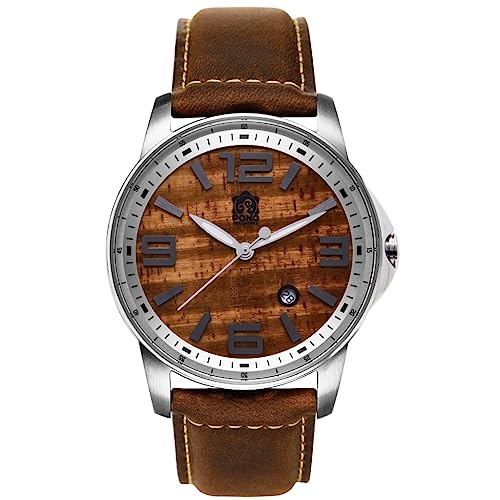 'The Boardroom' Hawaiian Koa Wood Watch (42mm, Chrome & Leather)