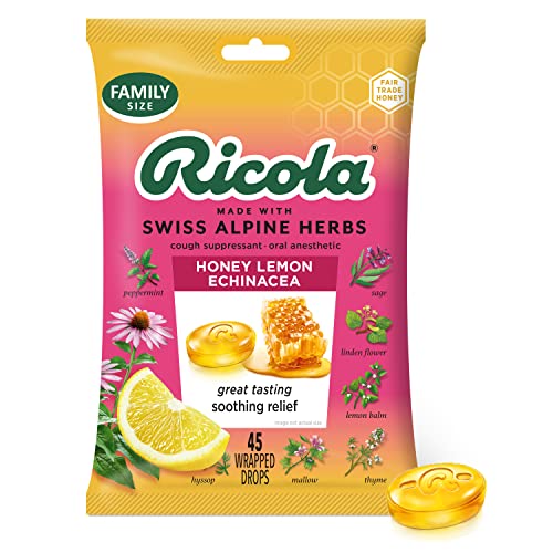 Ricola Honey Lemon with Echinacea Herbal Cough Suppressant Throat Drops, 45ct Bag