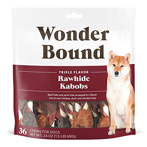 Amazon Brand - Wonder Bound Triple Flavor Rawhide Kabobs for Dogs, 24 oz., Pack of 36
