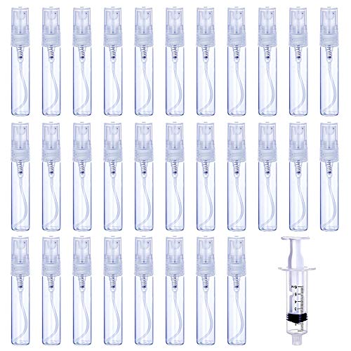 30Pcs 3ml 5ml 10ml Portable Mini Refillable Clear Glass Empty Sprayer Perfume Bottles Cosmetic Atomizers Spray Bottle Container for Travel Party Must Makeup Tool (30Pcs 5ml Glass Perfume Bottles)