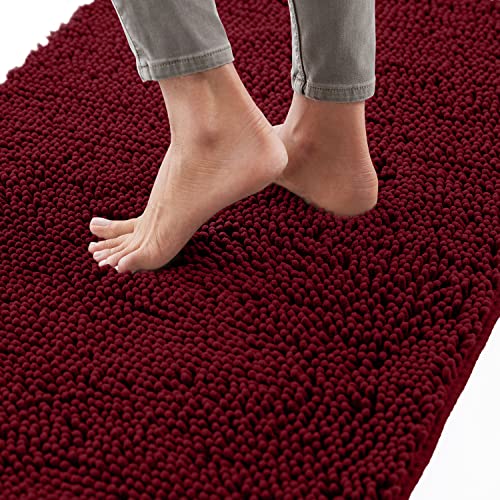 Gorilla Grip Bath Rug 36x24, Thick Soft Absorbent Chenille, Rubber Backing Quick Dry Microfiber Mats, Machine Washable Rugs for Shower Floor, Bathroom Runner Bathmat Accessories Decor, Burgundy
