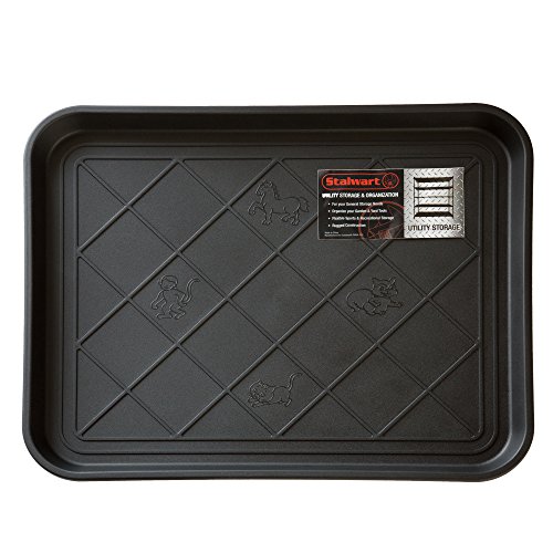 All-Weather Boot Tray - Water-Resistant Plastic Mud Pan, Pet Food Tray, and Outdoor or Indoor Shoe Mat for Entryway by Stalwart (Black)