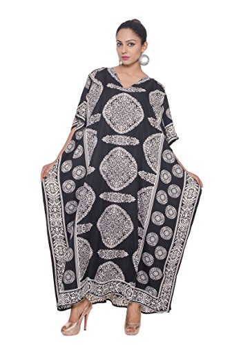 Goood Times Caftan Dress Long Maxi Paisley Print Gown Beach Cover Up,Black,One Size