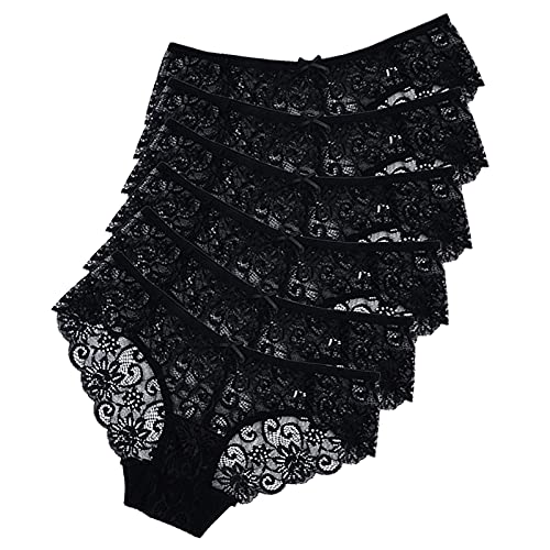 Sunm Boutique 6 Pack Womens Underwear Invisible Seamless Bikini Lace Underwear Half Back Coverage Panties (Black, Medium)