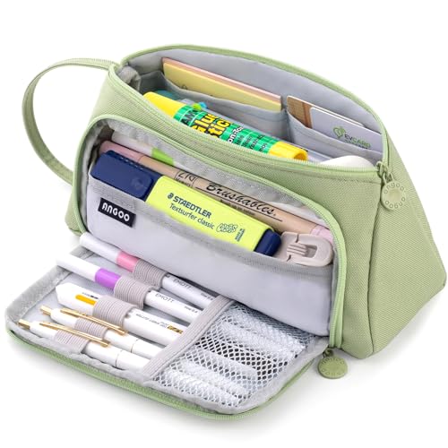 ANGOOBABY Pencil Case Handheld Pencil Pouch Multi-slot Pen Bag Stationery Storage for Teen Student College Office Adults - Green