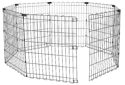 Amazon Basics Foldable Octagonal Metal Exercise Pet Play Pen for Dogs, Fence Pen, No Door, Small, 60 x 60 x 30 Inches, black