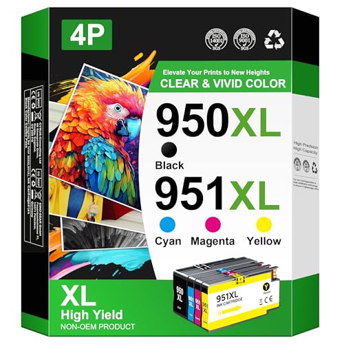 Gagalay 950XL 951XL Combo Pack Compatible for HP 950 951 XL Ink Cartridge Replacement for HP OfficeJet Pro 8600 8610 8620 8100 8630 8660 8640 8615 76DW 251DW (1 Black, 1 Cyan, 1 Magenta, 1 Yellow)