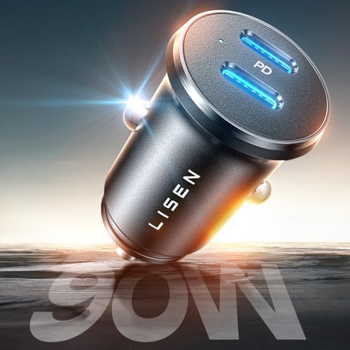 LISEN 90W USB C Car Charger, All Metal Super Fast Car Charger USB C for iPhone 15 Fast Charging, Mini PD 45W & PD 45W Dual USB C Car Charger Fast Charging for iPhone 15 Pro Max Glaxy S24 iPad Pro