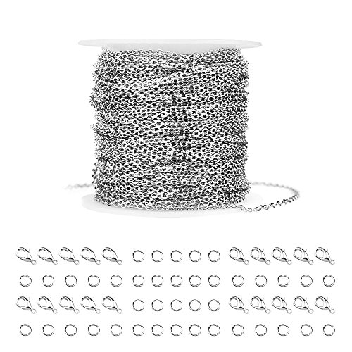36 Feet Silver Stainless Steel Link Cable Chain with 20 Lobster Clasps and 30 Jump Rings for Men Women Jewelry Chain DIY Making, 2.0mm