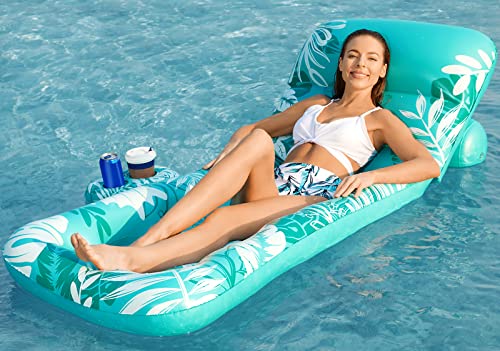 Jasonwell Inflatable Pool Float Adult - Pool Floaties Lounger Floats Floating Chair Raft with Adjustable Backrest Cup Holders Water Floaty Lake Lounge Tanning Floats Beach Party Toys for Adults Kids
