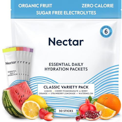 Nectar Hydration Packets - Electrolytes Powder Packets - Sugar Free & 0 Calorie - Organic Fruit Liquid Daily IV Hydrate Packets for Hangover & Dehydration Relief and Rehydration (Variety 30 Pack)