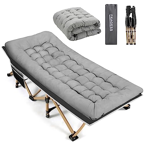 Fragess Portable Camping Cot, Sleeping Cot for Adult, 28' Extra Wide Heavy Duty Folding Cot Max Load 600LBS with Thick Mattress, Portable Camping Bed for Outdoor Camping/Office, Home Nap (Grey)