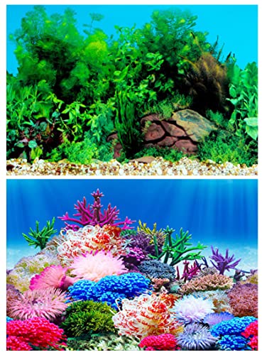 ZIIYAN Aquarium Background, Double Sides Fish Tank Backdrop Decoration Paper Cling Decals Sticker Pictures (G, 11.8' x 24.5')