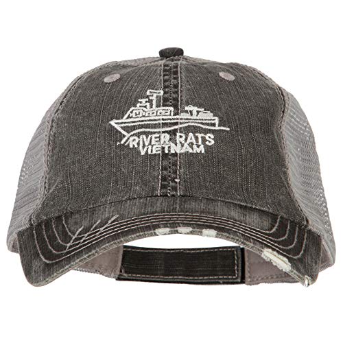 e4Hats.com River Rats Vietnam with Riverboat Embroidered Low Mesh Cap - Black OSFM