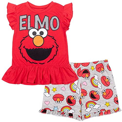 Sesame Street Elmo Infant Baby Girls T-Shirt and French Terry Shorts Outfit Set Red 18 Months