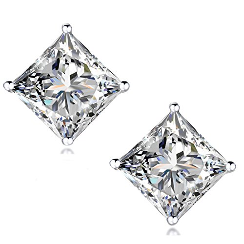 'STUNNING FLAME “18K Gold Plated Sterling Silver Princess Cut Cubic Zirconia Stud Earrings for men women(w-6)