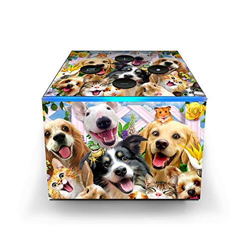 Dogs, Cats, and Pets Selfie in Backyard - Skin Decal Vinyl Wrap for Amazon Fire TV Cube