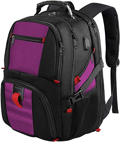YOREPEK Travel Backpack, Extra Large 50L Laptop Backpacks for Men Women, Water Resistant College Backpack Airline Approved Business Work Bag with USB Charging Port Fits 17 Inch Computer, Purple