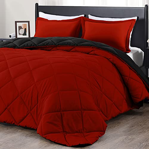 downluxe Queen Comforter Set - Red and Black Queen Comforter - Soft Bedding Sets for All Seasons - 3 Pieces - 1 Comforter (88'x92') and 2 Pillow Shams (20'x26')