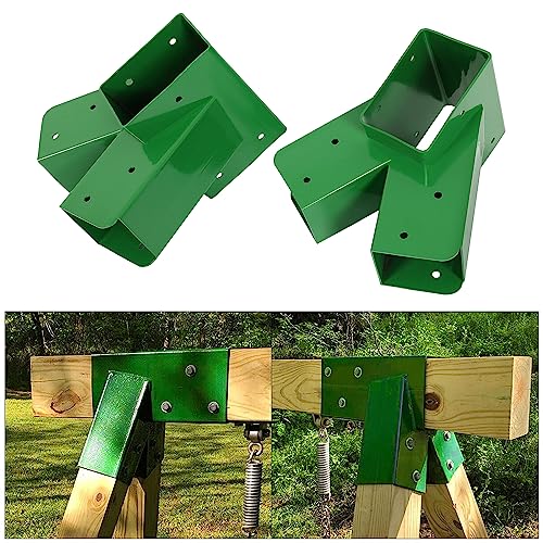 ECOTRIC 2 Pcs A-Frame Swing Set Bracket Heavy Duty Steel Green w/Mounting Hardware (2 Brackets) for 2 (4' x 4') Legs & 1 (4' x 6') Beam