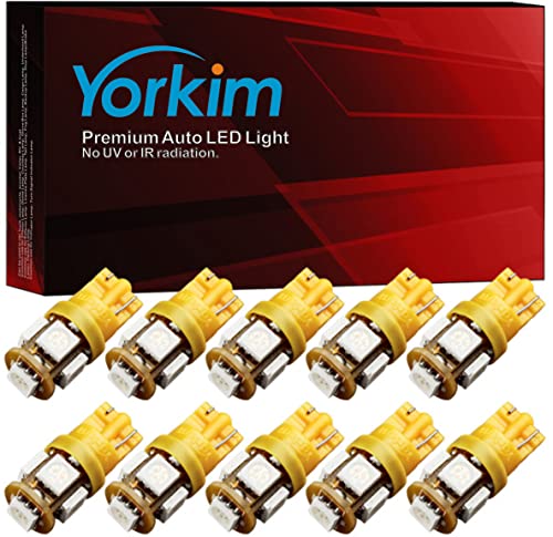 Yorkim 194 LED Bulbs Amber Super Bright 5th Generation, T10 LED Bulbs, 168 LED Bulb, W5W LED Bulbs for Car Interior Dome Map Door Courtesy License Plate Lights W5W 2825, Pack of 10