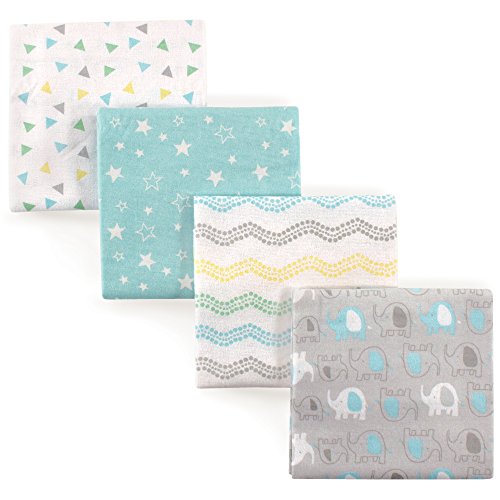 Luvable Friends Unisex Baby Cotton Flannel Receiving Blankets, Basic Elephant 4-Pack, One Size