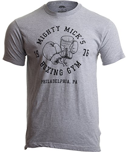 Ann Arbor T-shirt Co. Mighty Mick's Boxing Gym 1976 | Philadelphia Boxer Vintage Style Gloves T-Shirt-(Grey,L)