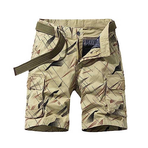 Summer Cotton Cargo Shorts Men Printing Casual Shorts Men Outdoor Run Multi Pocket Loose Shorts