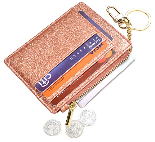 Womens Slim RFID Credit Card Holder Mini Front Pocket Wallet Coin Purse Keychain (StarGold)