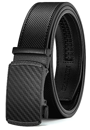 CHAOREN Black Belt - Mens Belt Leather 1 3/8' for Casual Jeans - Micro Adjustable Belt Fit Everywhere