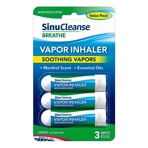 SinuCleanse Vapor Inhaler, Portable, On-The-Go, Non-Medicated, Refreshing Relief, Pack of 3 Refreshing Vapor Sticks, Made in USA