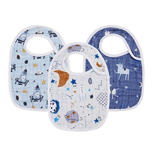 Snap Muslin Bibs for Baby Boys and Girls ,100% Cotton Baby Bibs with 3 Absorbent & Soft Layers, Baby Boy Bibs for Infants,Newborns and Toddlers,Adjustable,Machine Washable, Starry Tales