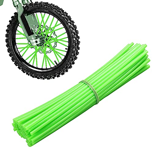 NTHREEAUTO 72PCS Dirt Bike Spoke Skins Covers Motorcycle Wheel Wraps Pipe Universal for 8'-21' Rims Compatible with Harley Honda Yamaha Suzuki Kawasaki – Green