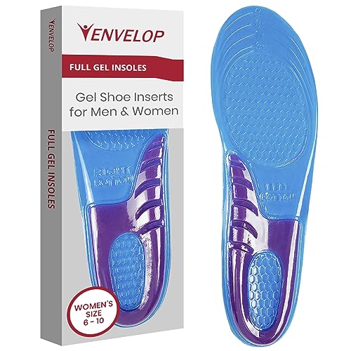 Envelop Gel Insoles for Men & Women - Shoe Inserts for Walking, Running, Hiking, Standing All Day - Cushion Soles for Heels, Arch Support, Plantar Fasciitis, Flat Feet - Fit Sneakers, Boots (1 Pair)