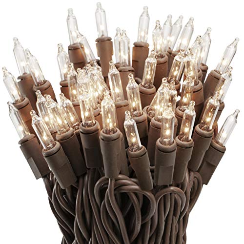 612 Vermont 50 Clear Mini Christmas String Lights on Brown Wire Cord, UL Approved for Indoor/Outdoor Use, 9 Foot of Lighted Length, 11 Foot of Total Length