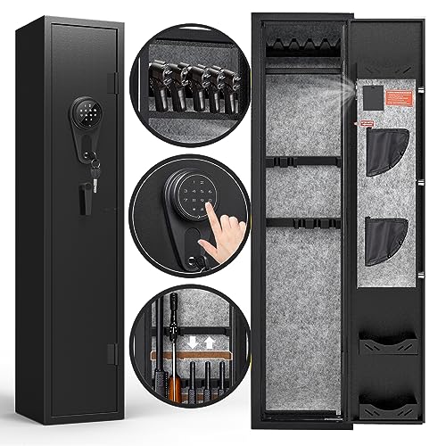 KAER 3-5 Gun Safes for Home Rifle and Pistols, Quick Access Safes for Shotguns, cabinets with Adjustable Rack, Pockets and Removable Shelf