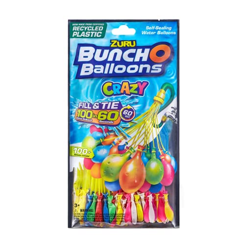 Bunch O Balloons 100 Rapid-Fill Crazy Color Water Balloons,3 Pack, Multi-colored