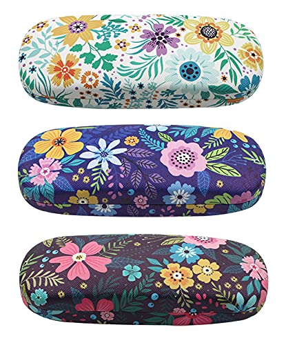 JAVOedge [3 PACK], Floral Pattern Medium Size Hard Eyeglass Storage Case Fits Most Glasses With Micro Cloth - Style C