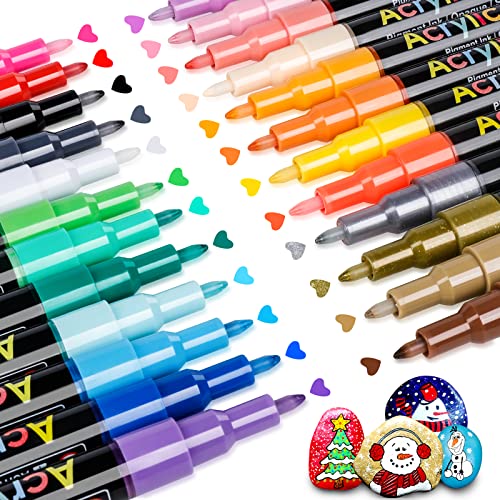 JR.WHITE Acrylic Paint Pens Paint Markers Set of 24: Extra Fine Point Acrylic Markers For Rock Painting Wood Glass Fabric Ceramic For Adults Kids Art Craft