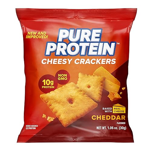 Pure Protein Cheesy Crackers, Cheddar, High Protein Snack, 10G Protein, 1.06 Oz (Pack of 12)
