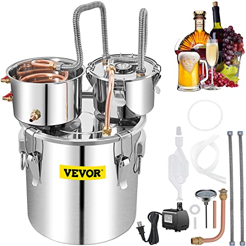 VEVOR Alcohol Still, 13.2Gal / 50L Stainless Steel Water Alcohol Distiller Copper Tube Home Brewing Kit Build-in Thermometer for DIY Whisky Wine Brandy, Silver
