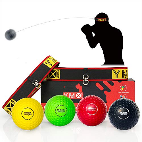 YMX BOXING Ultimate Reflex Ball Set - 4 React Reflex Ball Plus 2 Adjustable Headband, Great for Reflex, Timing, Focus and Hand Eye Coordination Training for Boxing, MMA and Krav Mega