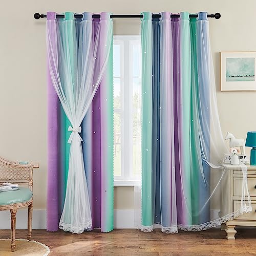 XiDi Purple Curtains for Kids Bedroom, Girls Room Decor Grey Curtain, Green Curtains Room Wall Decoration, 63 inchs Long Blackout Curtain 52 inches Wide 1 Panel