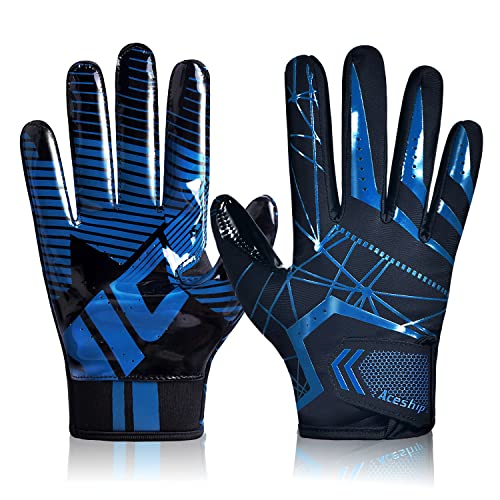 ACESHIP Football Gloves Adult Football Receiver Gloves,Enhanced Performance Football Gloves and High Grip Football Gloves for Adult and Kids (XS-S Youth, Blue)