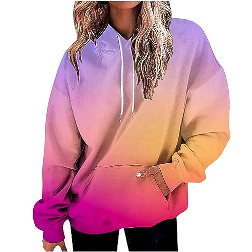 symoid black of friday deals Women's Hoodies 2023 Gradient Long Sleeve Casual Oversized Sweatshirts Loose Fit Drawstring Trendy Pullover Tops crewneck sweatshirts graphic oversized Orange L