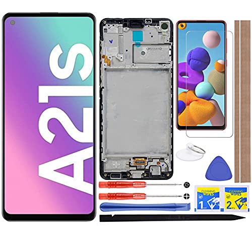 A21S LCD Screen Replacement Touch Digitizer Display Assembly 6.5' (Black-with Frame) for Samsung Galaxy A21S 2020 A217 SM-A217F/DS A217F A217M