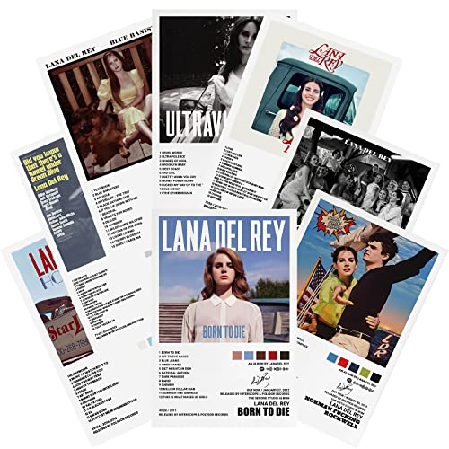 Lana Poster Del Rey Posters Album Cover Posters Print Music Posters Canvas Wall Art Room Aesthetic Set of 8 for Teen and Girls Dorm Decor 8x12 inch Unframed